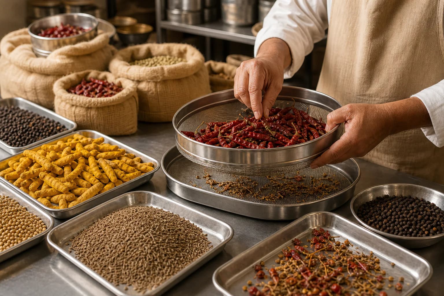 Cleaning process for UK OM Masale fresh Indian spices in Gaya Bihar