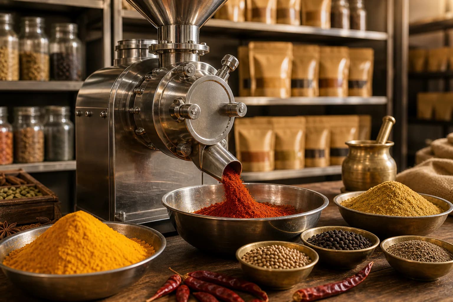 Grinding process for UK OM Masale fresh Indian spices in Gaya Bihar